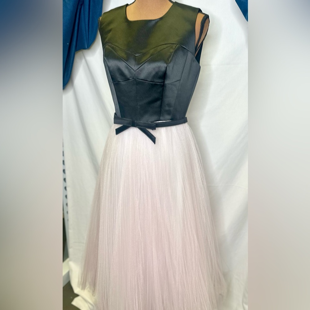 MILLY Black Sateen Pink Organza Tutu Tulle Sleeveless Gown Formal Midi Dress; 6